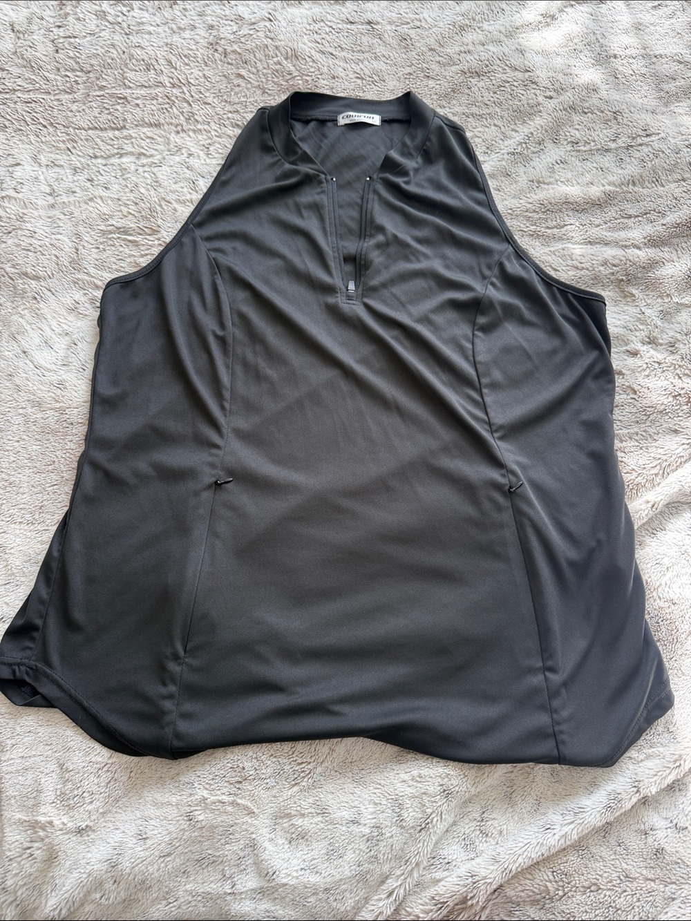 Black Sleeveless Athletic Zip-Notch Neck Top XXL